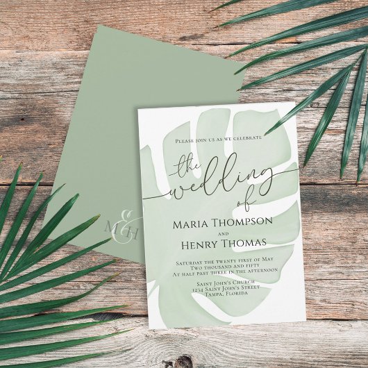 Invitation Aquarelle Botanique Boho Foliage Vert Palme Feuill