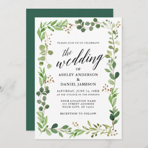 Invitation Aquarelle Botanique Cadre Eucalyptus Mariage