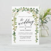 Invitation Aquarelle Botanique Calligraphie Or Arc Mariage (Debout devant)