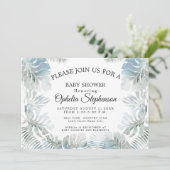 Invitation Aquarelle botanique Douche bleu pâle et poussiéreu (Debout devant)