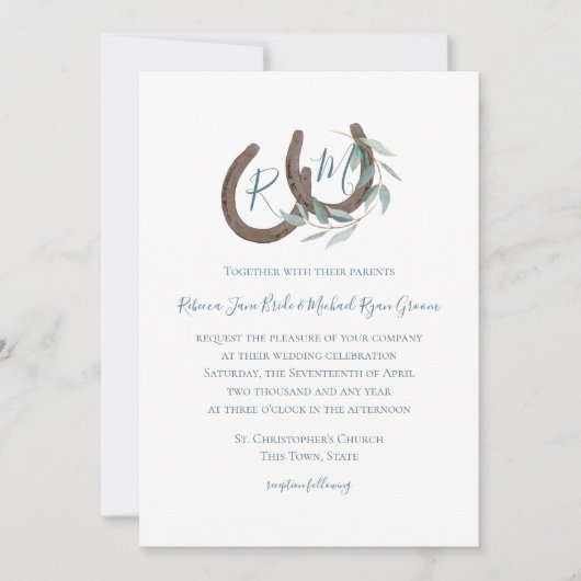 Invitation Aquarelle botanique du monogramme de fer à cheval (Devant)