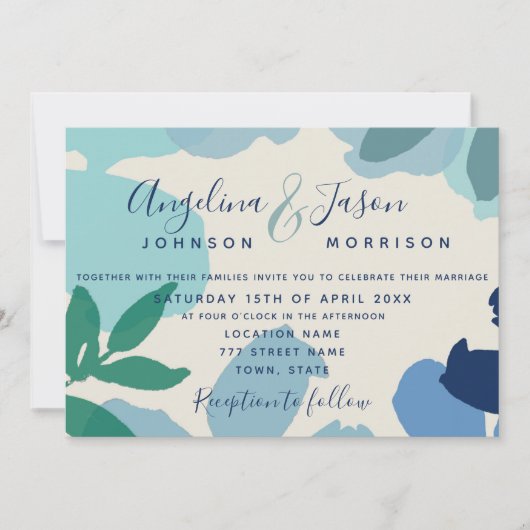 Invitation Aquarelle Botanique Dusty Blue Mariage (Devant)