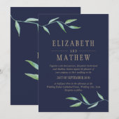 Invitation Aquarelle botanique Elégant Mariage or de la marin (Devant / Derrière)