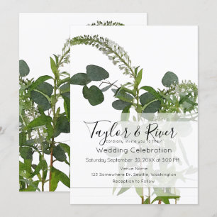 Invitation "Aquarelle botanique "Espoir" avec feuilles d'euca