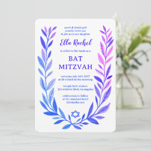 Invitation Aquarelle botanique Étoile de David Bar Bat Mitzva