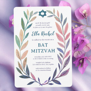 Invitation Aquarelle botanique Étoile de David Bar Bat Mitzva