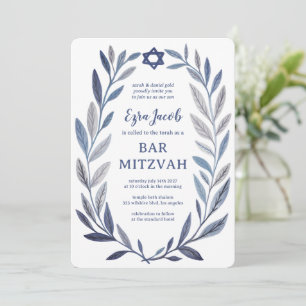 Invitation Aquarelle botanique Étoile de David Bar Bat Mitzva