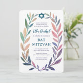 Invitation Aquarelle botanique Étoile de David Bar Bat Mitzva (Debout devant)