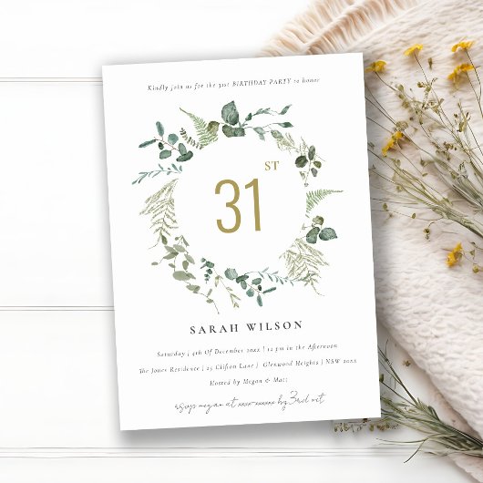 Invitation Aquarelle Botanique Eucalyptus Wreath Anniversaire