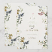 Invitation Aquarelle botanique Evergreen & Rose Moody et blan (Devant / Derrière)