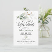 Invitation Aquarelle Botanique Feuillage Baby shower verdoyan (Debout devant)