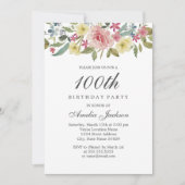Invitation Aquarelle botanique floue 100e fête d'anniversaire (Devant)