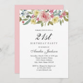 Invitation Aquarelle botanique floue 21ème anniversaire (Devant / Derrière)