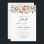 Invitation Aquarelle botanique floue 21ème anniversaire<br><div class="desc">Invitations florales plus élégantes à l'anniversaire dans le Little Bayleigh Store</div>