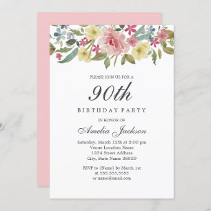 Invitation Aquarelle botanique floue 90e fête d'anniversaire