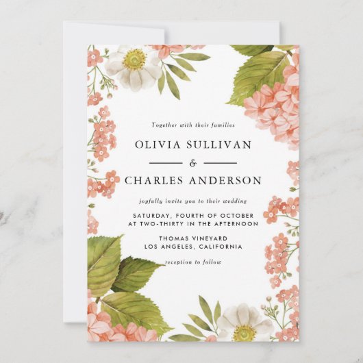 Invitation Aquarelle botanique Hydrangea et Mariage d'anémone (Devant)