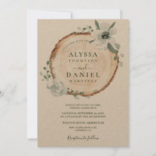 Invitation Aquarelle botanique mariage de bois rustique