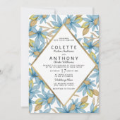 Invitation Aquarelle botanique mariage floral bleu brun (Devant)