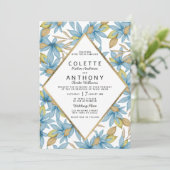 Invitation Aquarelle botanique mariage floral bleu brun (Debout devant)