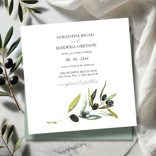 Invitation Aquarelle botanique Olive Branch Mariage Invitatio
