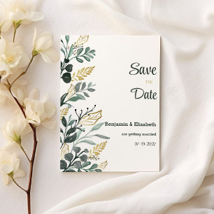 Invitation Aquarelle botanique or verdure Enregistrer la date
