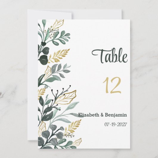 Invitation Aquarelle botanique or verdure Nombre de tableaux (Devant)