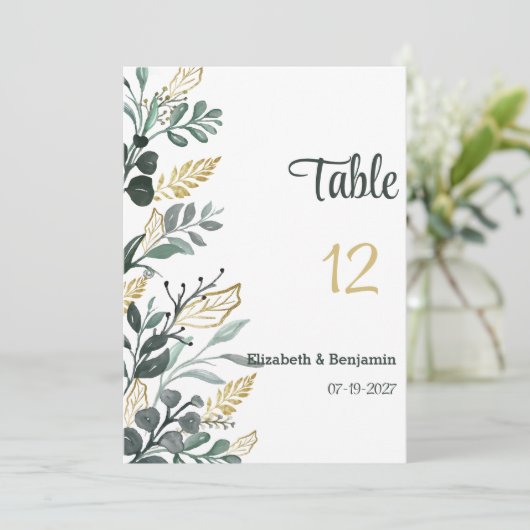 Invitation Aquarelle botanique or verdure Nombre de tableaux (Debout devant)