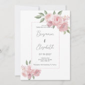Invitation Aquarelle botanique pastel rose Mariage (Devant)