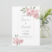Invitation Aquarelle botanique pastel rose Mariage (Debout devant)