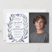 Invitation Aquarelle botanique PHOTO PERSONNALISÉE Bar Mitzva (Devant)