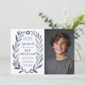 Invitation Aquarelle botanique PHOTO PERSONNALISÉE Bar Mitzva (Debout devant)