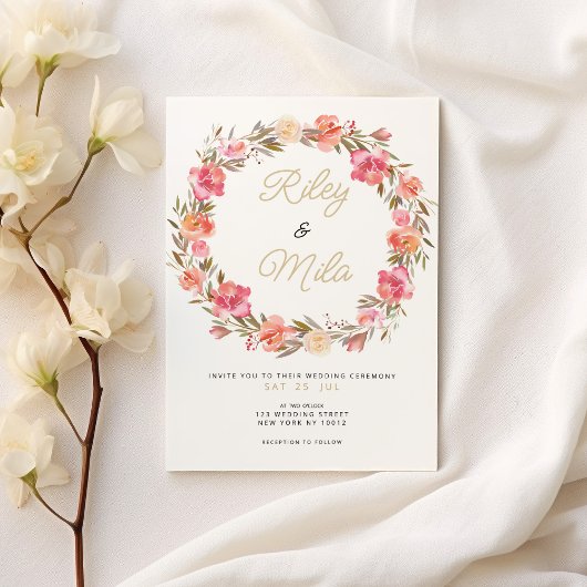 Invitation Aquarelle botanique rose mariage de automne floral