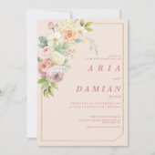 Invitation Aquarelle botanique rose Mariage fleuri (Devant)