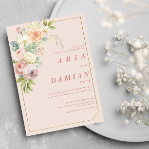 Invitation Aquarelle botanique rose Mariage fleuri