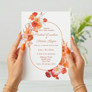 Invitation aquarelle botanique rouge orange simple mariage