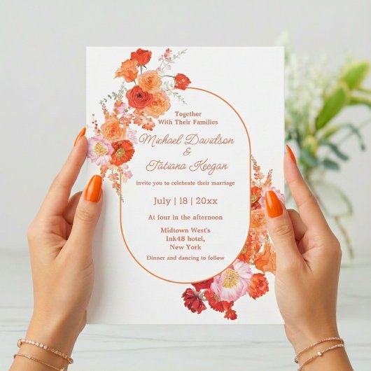 Invitation aquarelle botanique rouge orange simple mariage