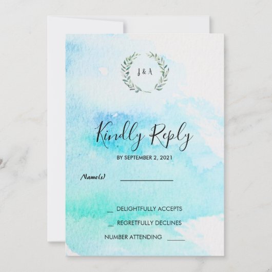 Invitation Aquarelle botanique rustique mariage feuille RSVP  (Devant)