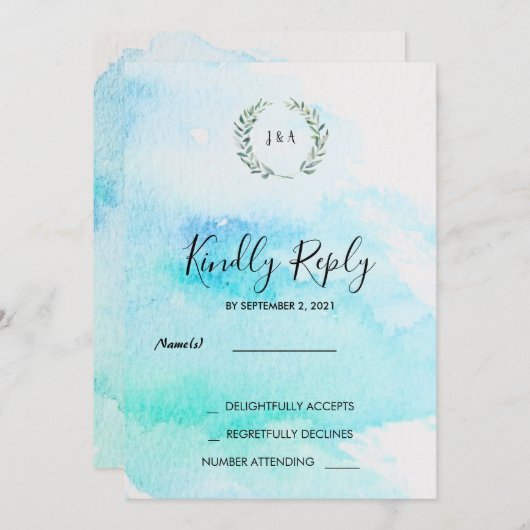 Invitation Aquarelle botanique rustique mariage feuille RSVP (Devant / Derrière)