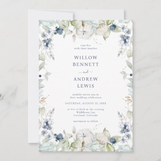 Invitation Aquarelle Botanique Sage Mariage de marine (Devant)