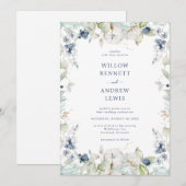 Invitation Aquarelle Botanique Sage Mariage de marine (Devant / Derrière)