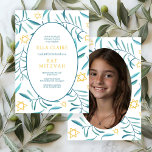 Invitation Aquarelle Botanique Star Bar Bat mitzvah Photo<br><div class="desc">Carte parfaite pour annoncer un bat mitzvah, bar mitzvah ou une autre célébration juive ! L'aquarelle faite main pour vous sur l'avant et la photo sur le côté arrière! ENTIÈREMENT PERSONNALISABLE ! Cliquez sur "Personnaliser" ci-dessus pour modifier le texte et ajouter votre propre photo. Cliquez sur "modifier à l'aide de...</div>