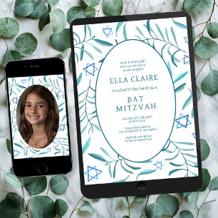 Invitation Aquarelle Botanique Star Bar Bat mitzvah Photo