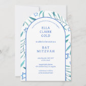 Invitation Aquarelle Botanique Star de David Bar Bat mitzvah (Devant)