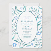 Invitation Aquarelle Botanique Star de David Bar Bat mitzvah (Devant)