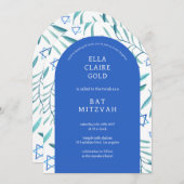 Invitation Aquarelle Botanique Star de David Bar Bat mitzvah (Devant / Derrière)