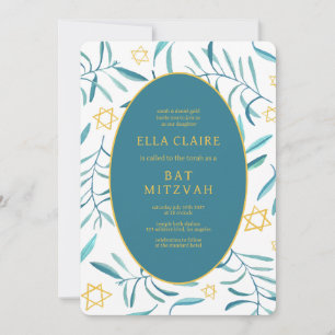 Invitation Aquarelle Botanique Star de David Bar Bat mitzvah
