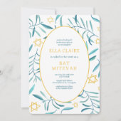Invitation Aquarelle Botanique Star de David Bar Bat mitzvah (Devant)