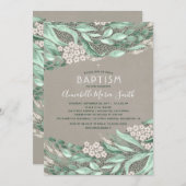 Invitation Aquarelle botanique Verdure Baptême (Devant / Derrière)