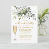 Invitation Aquarelle Botanique Verdure Brunch Bubbly Gold (Debout devant)