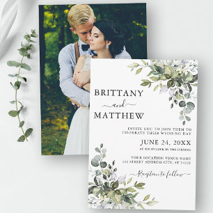 Invitation Aquarelle Botanique Verdure Couple Mariage photo